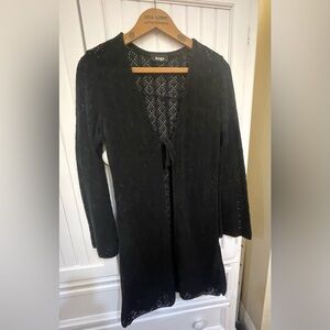 Women’s Vintage tsp Long Tie Front Cardigan/Duster Sweater Black  - Size S/M
